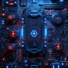 Futuristic Advanced Digital Board with Interconnected Systems in Sleek Blue Hues