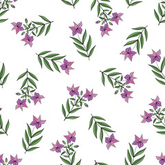 Seamless pattern of branches with flowers on a white background. Vector illustration.