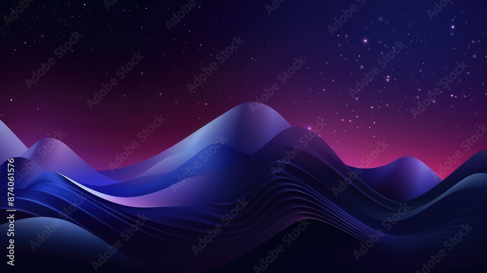 Wall mural abstract background with wavy lines, mountain and stars., generative ai