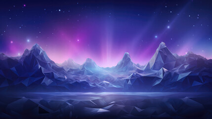 Abstract background with low poly mountains and glowing lights., generative ai
