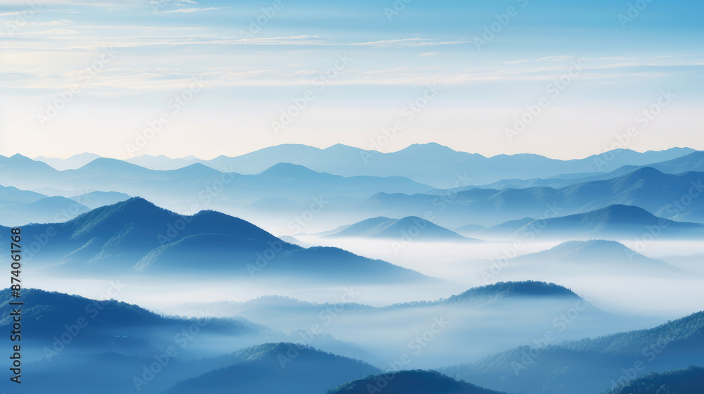 Canvas Prints mountain range with visible silhouettes through the morning fog., generative ai