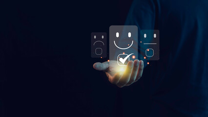 Customer Experience Concept, User give rating to service experience on online application, Best Excellent Services Rating for Satisfaction present Showing excellent rating Five Star. Review, feedback.