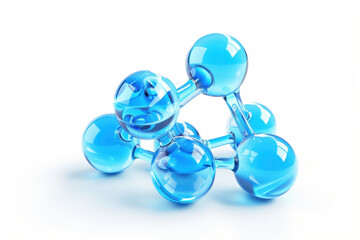 Blue molecule reflected on white, symbolizing science, research, and innovation in healthcare