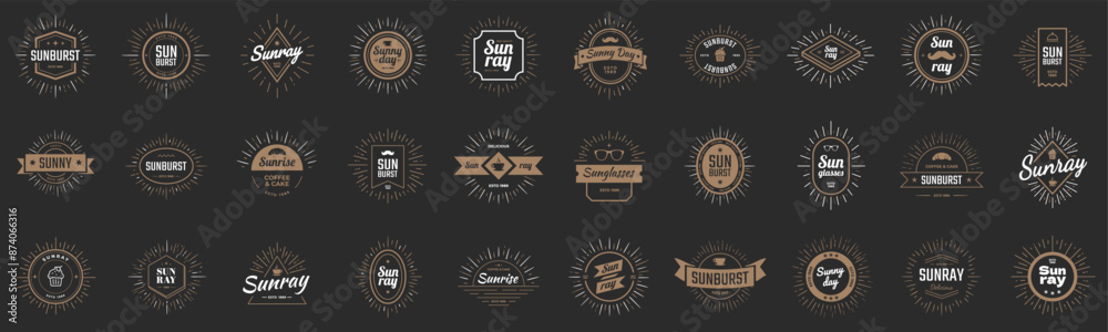 Wall mural sunburst on starburst element set for logo creating