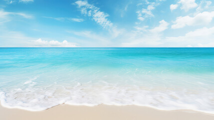 Fototapeta premium Tropical beach with turquoise water and white foam., generative ai