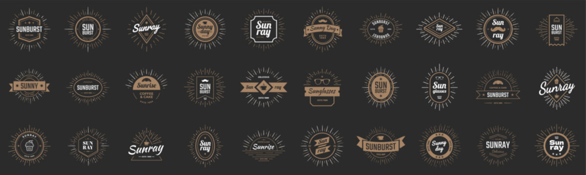 Sunburst on starburst element set for logo creating
