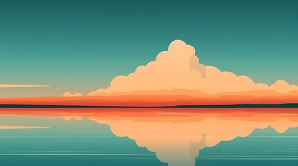 Capture equanimity with a serene lake reflecting a cloudless sky, conveying a sense of balance and tranquility. Illustration, Image, , Minimalism,