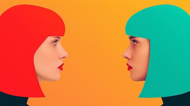 Illustrate understanding with a close-up of two people having an intimate conversation, listening attentively. Illustration, Image, , Minimalism,