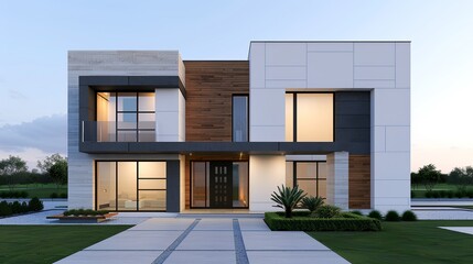 Design a sleek architectural visualization that exemplifies modern elegance and architectural refinement, emphasizing clean lines and minimalist aesthetics. Illustration, Image, , Minimalism,