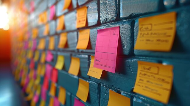 Vibrant Contrast - Bright Pink Sticky Note Among Yellow Notes in Creative Office Space