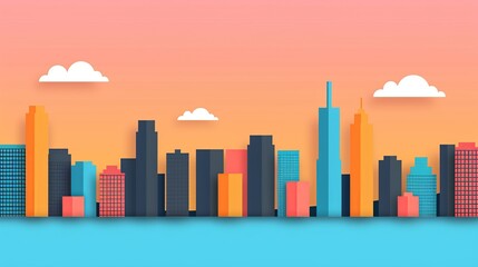Design a sophisticated cityscape illustration with precise geometric elements and balanced composition, conveying urban elegance and modernity. Illustration, Image, , Minimalism,
