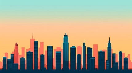 Design a sophisticated cityscape illustration with precise geometric elements and balanced composition, conveying urban elegance and modernity. Illustration, Image, , Minimalism,