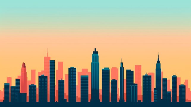Design a sophisticated cityscape illustration with precise geometric elements and balanced composition, conveying urban elegance and modernity. Illustration, Image, , Minimalism,