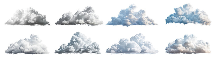 Collection of clouds isolated on white background.