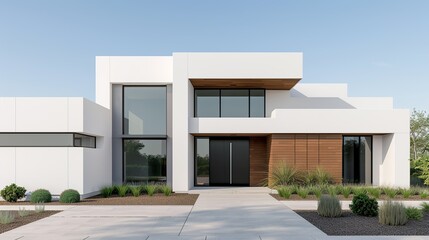 Design a sleek architectural visualization that embodies modern elegance and architectural sophistication, focusing on clean, streamlined aesthetics. Illustration, Image, , Minimalism,