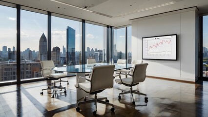 A minimalist conference room featuring a sleek glass table Ai Generate  