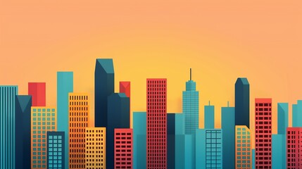 Obraz premium Design a sophisticated cityscape with precise geometric elements and a harmonious color palette, conveying a sense of urban sophistication and modern style. Illustration, Image, , Minimalism,