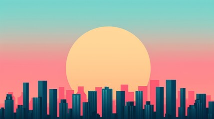 Design a sophisticated cityscape with precise geometric elements and a harmonious color palette, conveying a sense of urban sophistication and modern style. Illustration, Image, , Minimalism,
