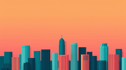 Design a sophisticated cityscape illustration with precise geometric elements and balanced composition, conveying urban sophistication and modern aesthetics. Illustration, Image, , Minimalism,