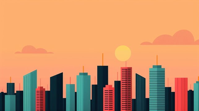 Design a sophisticated cityscape illustration with precise geometric elements and balanced composition, conveying urban sophistication and modern aesthetics. Illustration, Image, , Minimalism,