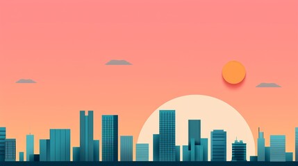 Design a sophisticated cityscape with precise geometric elements and a harmonious color palette, conveying a sense of urban sophistication and modern style. Illustration, Image, , Minimalism,