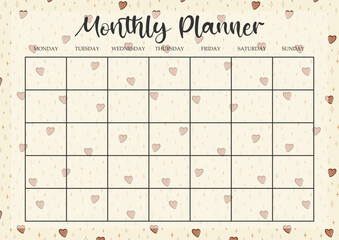 Monthly planner romantic paper sheet. Worksheet lovely template simple design.