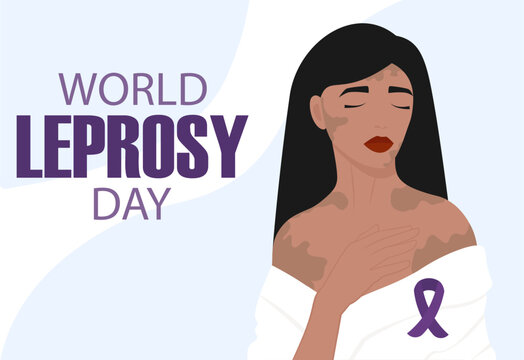 World Leprosy Day, young woman with purple ribbon. Awareness, healthcare and medicine flat illustration.