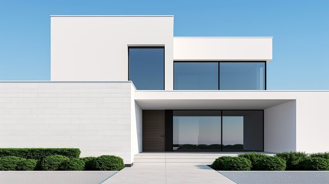 Design a sleek architectural visualization that exemplifies modern elegance and architectural refinement, emphasizing clean lines and minimalist aesthetics. Illustration, Image, , Minimalism,