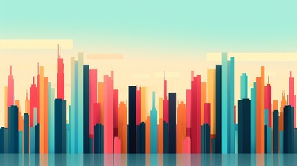Design a sophisticated cityscape illustration with precise geometric elements and balanced composition, conveying urban sophistication and modern aesthetics. Illustration, Image, , Minimalism,