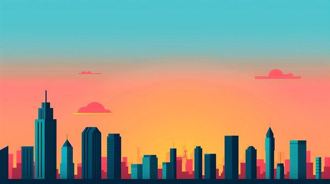 Design a sophisticated cityscape illustration with precise geometric elements and balanced composition, conveying urban sophistication and modern aesthetics. Illustration, Image, , Minimalism,