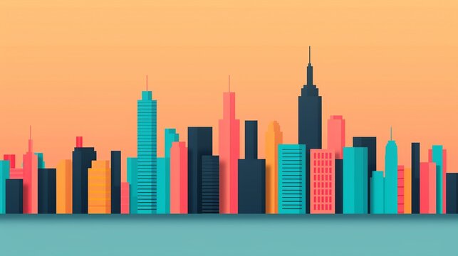 Design a sophisticated cityscape illustration with precise geometric elements and balanced composition, conveying urban sophistication and modern aesthetics. Illustration, Image, , Minimalism,