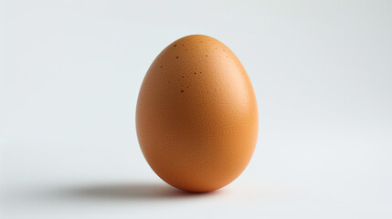 A single raw egg with a smooth brown shell isolated on a white background, emphasizing simplicity and freshness.