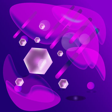 abstract AI background with circles, blue , purple, space, shape, meteorite, meteor shower, cometa ,heagon