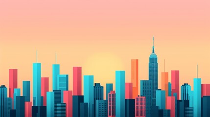 Design a sophisticated cityscape illustration with precise geometric elements and balanced composition, conveying urban sophistication and modern aesthetics. Illustration, Image, , Minimalism,