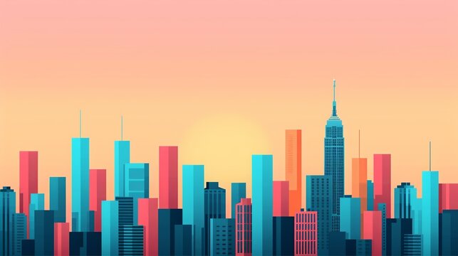 Design a sophisticated cityscape illustration with precise geometric elements and balanced composition, conveying urban sophistication and modern aesthetics. Illustration, Image, , Minimalism,