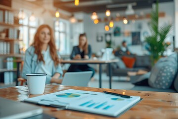 modern corporate boardroom with planner on table and blurred meeting background