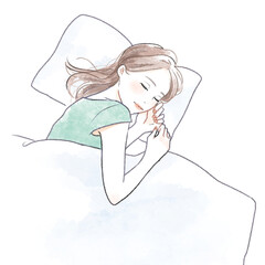 睡眠をとる女性のイラスト
