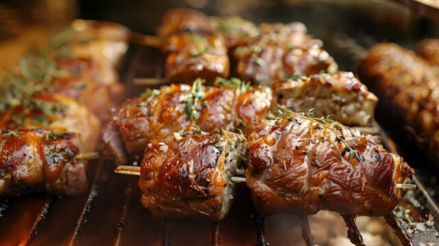 The aroma of freshly roasted game and herbs wafts through the air enticing the taste buds of diners.