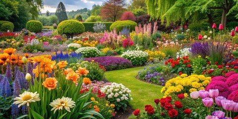 Beautiful garden filled with a variety of colorful flowers, blooms, petals, plants, nature, colorful, outdoors, garden, vibrant