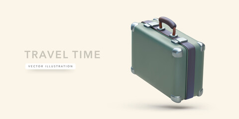 Realistic suitcase with shadow isolated on light background. Vector illustration