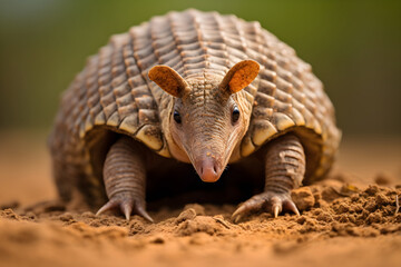 Fototapeta premium Detailed Close-up View of a Wild Armadillo in Natural Habitat - An Exquisite Display of Nature's Armor