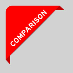 Red color of corner label banner with word comparison on gray background