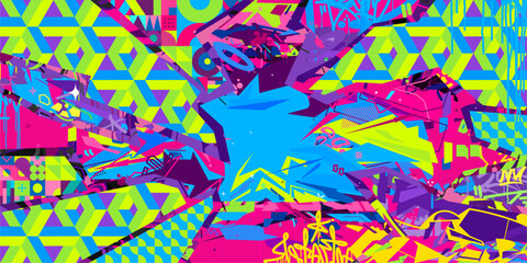 Cool Modern Abstract Urban Street Art Graffiti Style Vector Collage Illustration Background Template