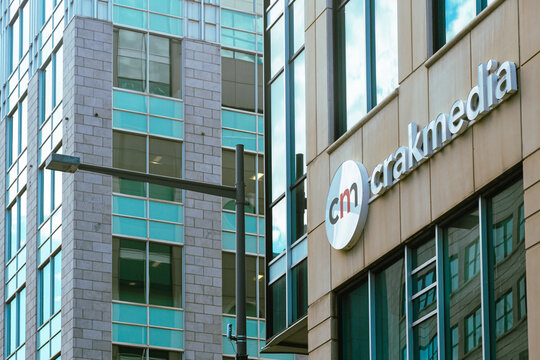 Quebec City, Quebec, Canada, July 4, 2024 - Crakmedia&nbsp;Network- a company specializing in multimedia and e-commerce - sign on its headquarters at 410 Charest Boulevard East