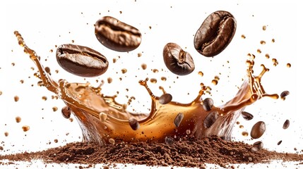 Coffee Beans Splashes isolated on a white background generative