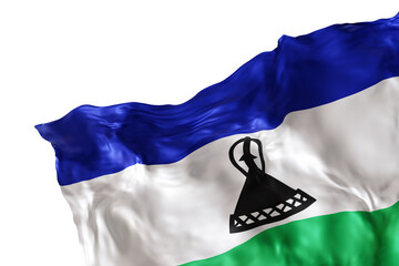 Realistic flag of Lesotho with folds, on transparent background. Footer, corner design element. Cut out. Perfect for patriotic themes or national event promotions. 3D render.