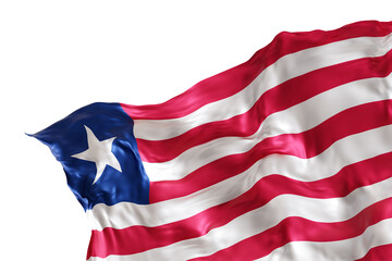 Obraz premium Realistic flag of Liberia with folds, on transparent background. Footer, corner design element. Cut out. Perfect for patriotic themes or national event promotions. 3D render.