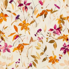 Vibrant Autumn Floral Pattern Wallpaper Design
