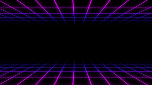 4K retro synthwave vaporwave 80s style purple, blue, pink neon grid video motion background, 3D, 60 fps
