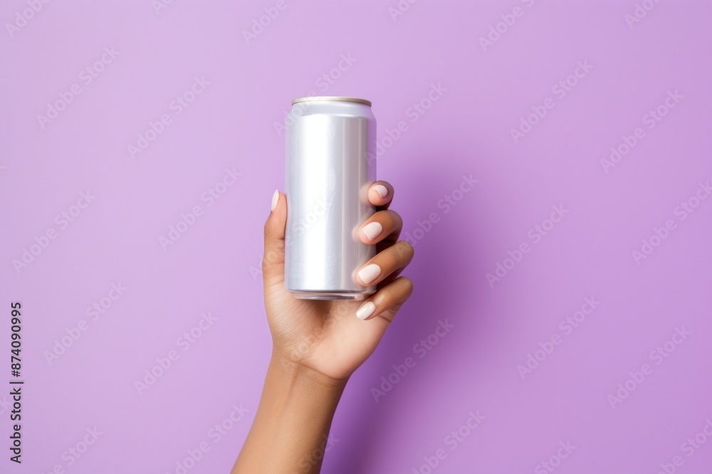 Wall mural Holding purple soda hand.